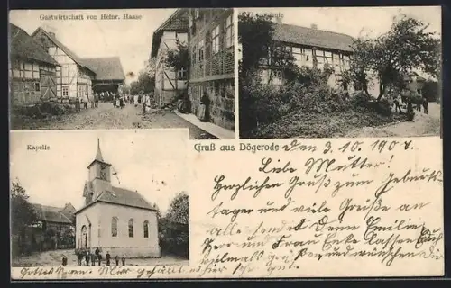 AK Dögerode, Gasthof v. Heinr. Haase, Kapelle und Ortspartie
