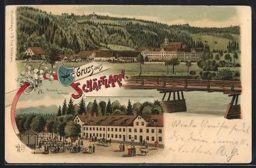 Lithographie Schäftlarn, Brauerei u. Gasthaus