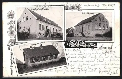 AK Ranies, Gasthof von Puder, Schulhaus, Königl. Försterei