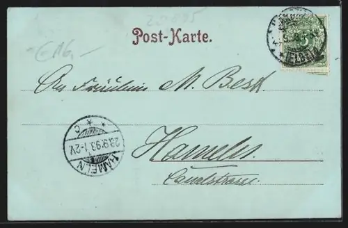 Mondschein-AK Harburg, Passanten in der Schlossstrasse