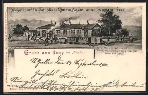 AK Isny /Allgäu, Bahnhofsansicht zu Isny anno Domini 1900