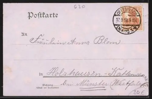 Lithographie Offenbach a. M., Kaiser Friedrich Hotel, Bes. R. Hartmann, Bahnhof und Partie am Main