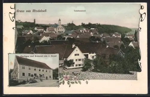 AK Mindelzell, Gasthof u. Brauerei v. J. Geyer, Blick auf den Ort
