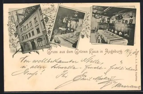 AK Augsburg, Gasthof Grünes Hauas, Innen- und Aussenansicht