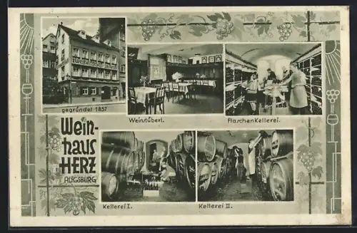 AK Augsburg, Gasthof Weinhaus Herz, Inh. Paul Högner, Flaschenkellerei, Kellerei