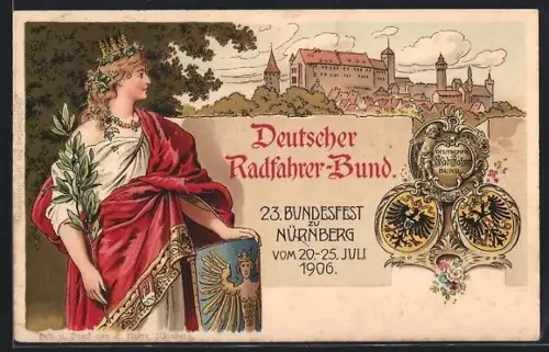 AK Nürnberg, 23. Bundesfest des Deutschen Radfahrer-Bundes 1906, Wappen