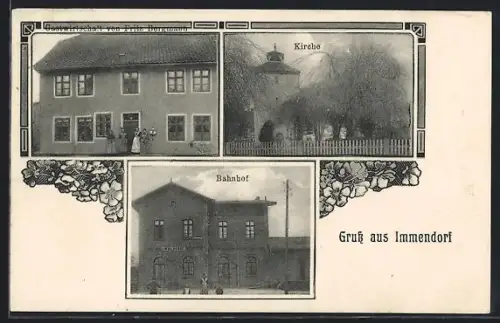 AK Immendorf / Braunschweig, Bahnhof, Gasthof v. Fritz Bergmann, Kirche