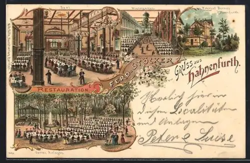 Lithographie Hahnenfurth, Bahnhof Dornap, Restaurant v. Ferd. Stöcker