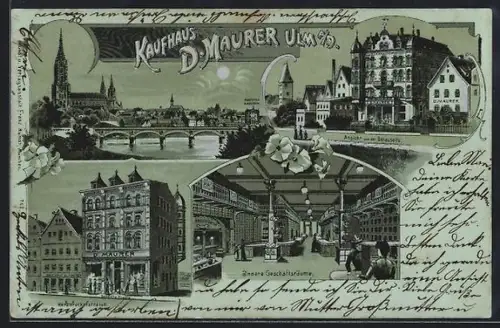 Mondschein-Lithographie Ulm a. D., Kaufhaus D. Maurer in der Herdbruckerstrasse, Innere Geschäftsräume