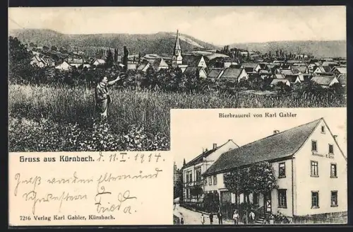 AK Kürnbach / Baden, Bierbrauerei v. Karl Gabler, Ortsansicht