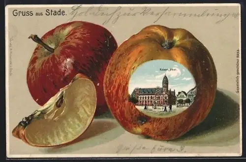 Passepartout-Lithographie Stade, Kaiserliche Post, Ansicht auf Apfel