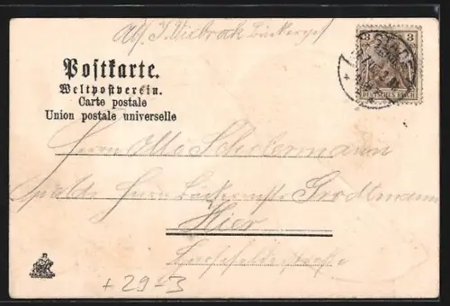 Passepartout-Lithographie Stade, Kaiserliche Post, Ansicht auf Apfel