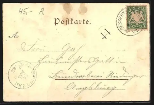 Lithographie Ustersbach, Schmid`sche Bierbrauerei, Kirche, Gartenansicht