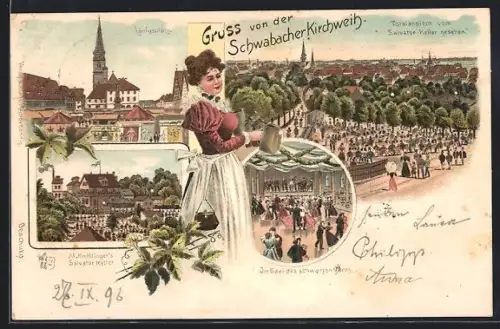 AK Schwabach, Schwabacher Kirchweih, Gasthof Salvator Keller v. M. Knöllinger, Königsplatz