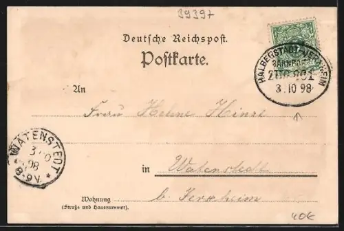 Lithographie Gröningen / Bode, Gasthof Adam`s Höhe, Garten mit Springbrunnen