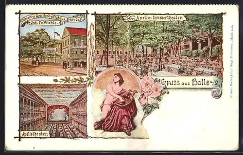 Lithographie Halle a. S., Concert- und Gasthaus Prinz Carl, Apollotheater, Inh. Fr. Wichle