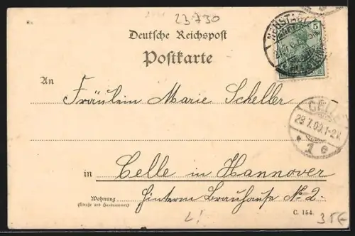 Lithographie Rettin, Schulhaus, Hof Radden, Badestrand