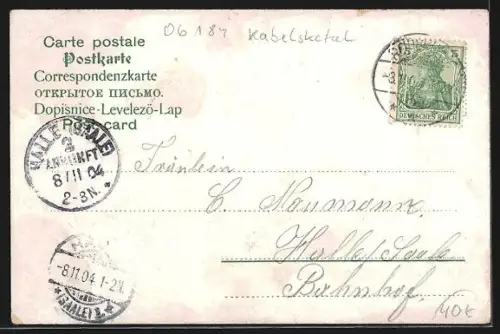 Lithographie Naundorf / Kabelsketal, Gasthaus F. Hewald, Strassenpartie, Kirche