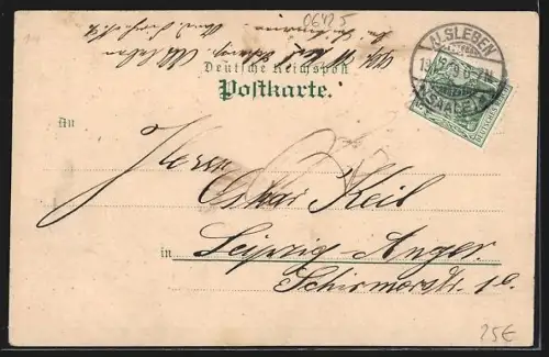 Lithographie Alsleben a. S., Gsthof zur neuen Sonne, Flusspartie mit Booten, Mucrena