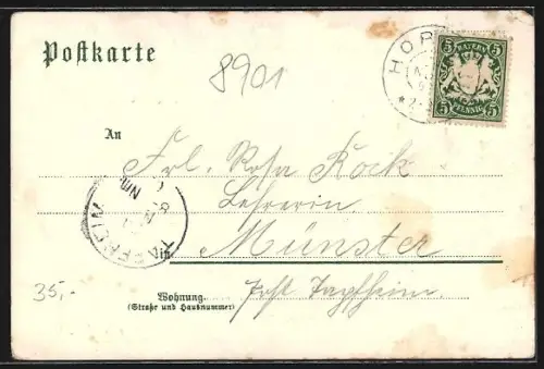 Lithographie Welden, Gasthaus zur Post, Forstamt, Blick zur Kirche