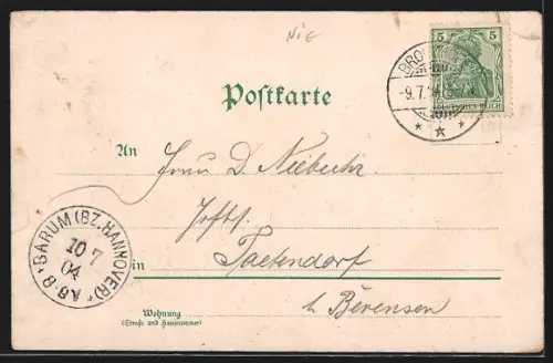 Lithographie Wriedel, Kaufmannshaus, Dorfstrasse, Pastorenhaus, Kirche und Ortsansicht