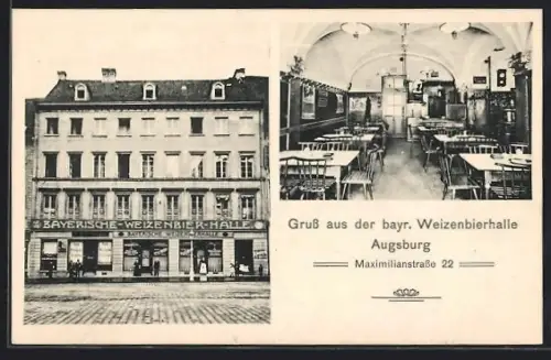 AK Augsburg, Gasthof Bayerische Weizenbier-Halle in der Maximilianstrasse 22