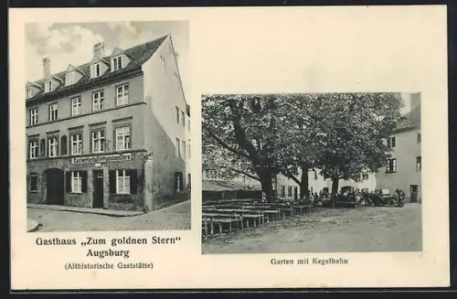 AK Augsburg, Gasthaus zum goldnen Stern, Garten mit Kegelbahn