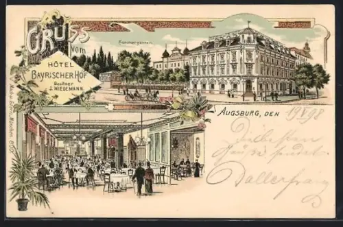 Lithographie Augsburg, Hotel Bayerischer Hof, Bes. J. Wiedemann