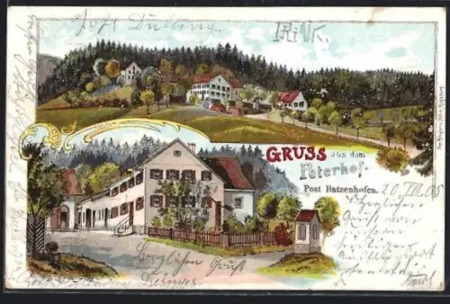 Lithographie Batzenhofen, Gasthaus Peterhof