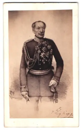 Fotografie Portrait Wilhelm Freiherr Gayling von Altheim in Uniform mit Orden, Gouverneur der Bundesfestung Rastatt