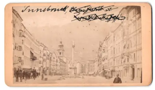 Fotografie Johann Gross, Innsbruck, Ansicht Innsbruck, Blick in die Maria-Theresien-Strasse mit Annasäule