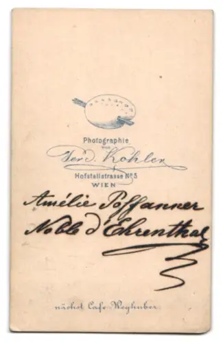 Fotografie F. Kohler, Wien, Hofstallstrasse 5, Amelie Possanner von Ehrenthal