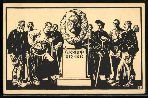 AK Hundertjahrfeier der Firma Krupp, Gedenkstein Alfred Krupp (1812-1912)
