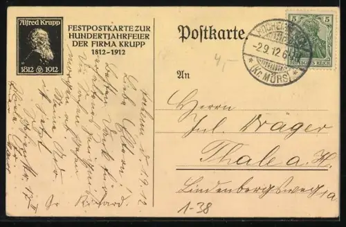 AK Hundertjahrfeier der Firma Krupp, Gedenkstein Alfred Krupp (1812-1912)