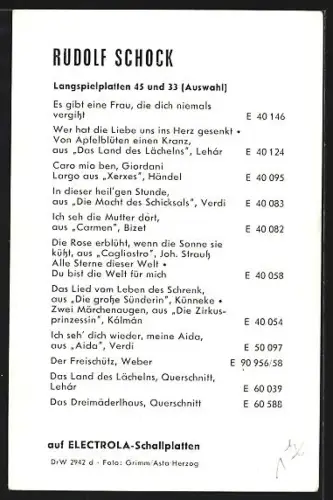 AK Kammersänger Rudolf Schock, mit Signatur