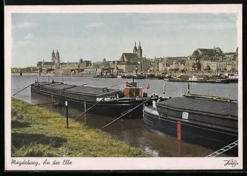 AK Magdeburg, Elbpartie mit Schiffen