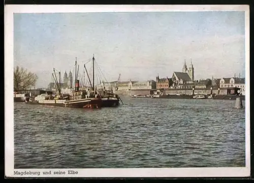 AK Magdeburg, Elbpartie mit Schiffen