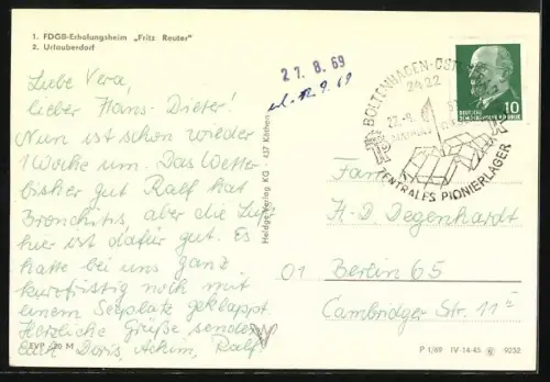 AK Boltenhagen, FDGB-Erholungsheim Fritz Reuter und Urlauberdorf mit Strand