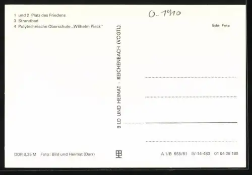 AK Kyritz, Platz des Friedens, Strandbad, Polytechnische Oberschule Wilhelm Pieck