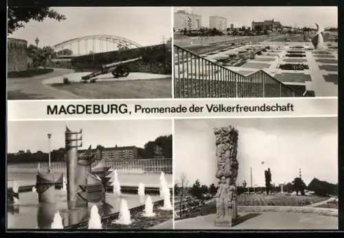 AK Magdeburg, Waffenanlage, Fischbrunnen, Stele der Völkerfreundschaft am Lukashügel