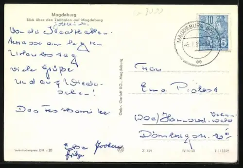 AK Magdeburg, Blick über den Zollhafen mit Strassenbahnen