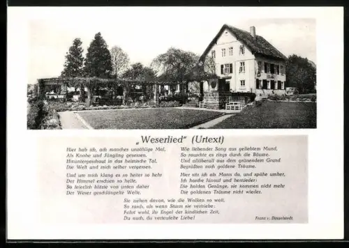 AK Rinteln, Gast und Pensionshaus Hotel Reese, Urtext vom Weserlied