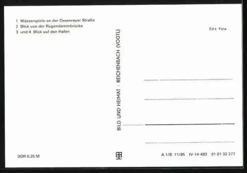 AK Stralsund, Waasserpiele an der Ossenreyer Strasse, Blick von Rückendammbrücke und Blick auf den Hafen