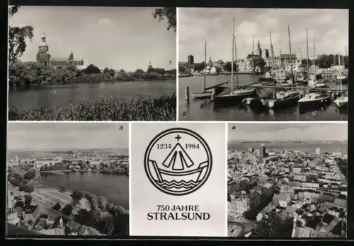 AK Stralsund, Blick zu Marienkirche, Hafen, Frankenvorstadt und auf die Stadt