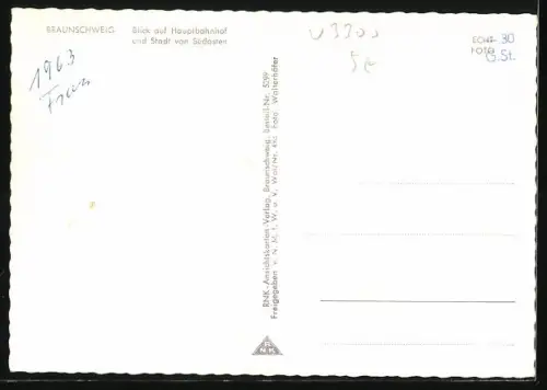 AK Braunschweig, Blick auf den Hauptbahnhof aus dem Südosten der Stadt