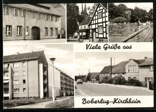 AK Doberlug-Kirchhain, Freibad, Fachwerkhaus, Blick zur Kirche
