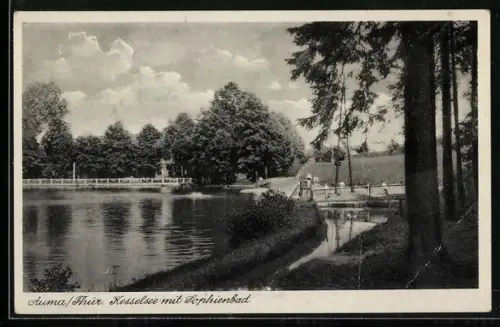 AK Auma / Thür., Kesselsee mit Sophienbad