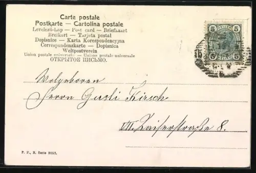 AK Kinder und Schweine, Aufzug mit Schild, Hufeisen und Glücksklee, Neujahrsgruss