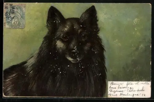 Künstler-AK Schwarzer Hut mit aufmerksamem Blick