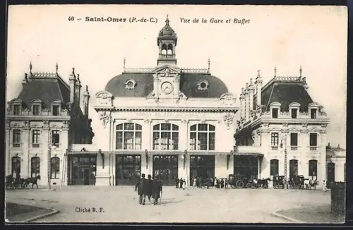 AK Saint-Omer /P.-de-C., Vue de la Gare et Buffet, Bahnhof